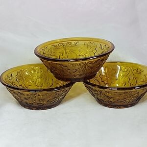 Indiana Glass Amber Floral Bowls